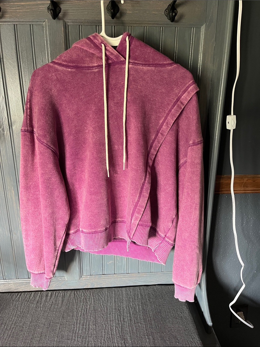 Zenana Outfitters Vintage Wash Scoop Neck Hoodie Sweater - Plum and Cropped
